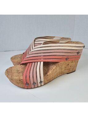 Lucky Brand Mykayla Nude Peach Criss Cross Slip On Cork Wedge Shoes